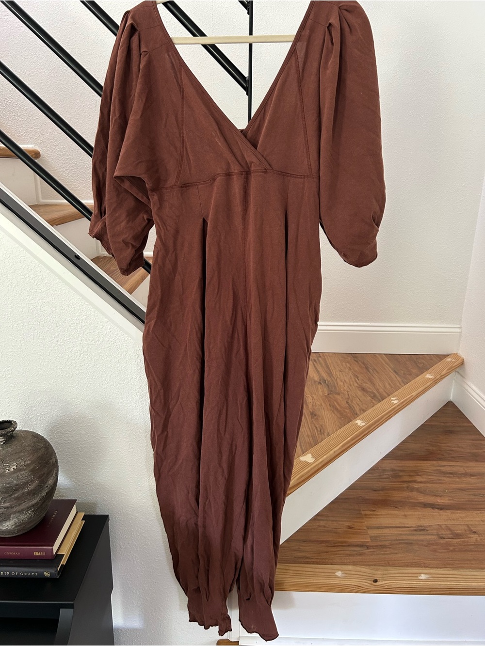 Free People Rust-Brown Puff Sleeve Jumpsuit - Picture 2 of 4